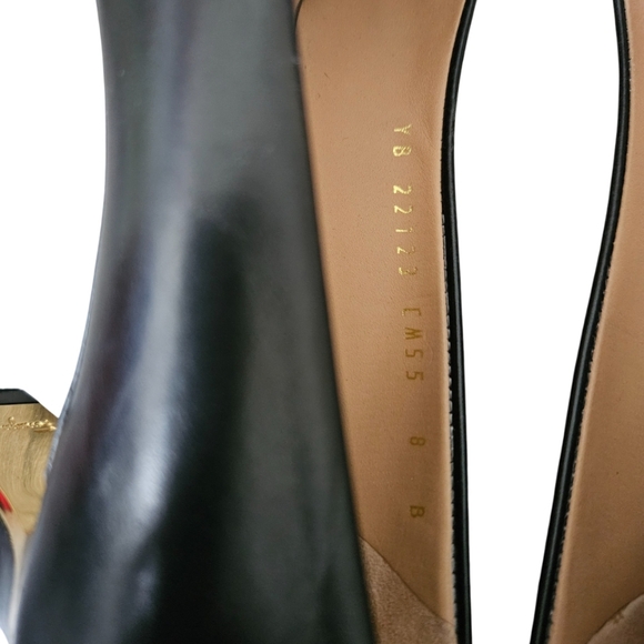 Salvatore Ferragamo Tamina Black Leather Gold Tone Heel Pumps Sz 8B Italy - Picture 11 of 13